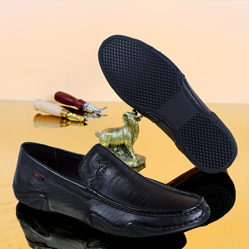 Men's Leather Slip-On Lace Loafers - Smart Casual Walking Shoes