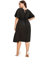  Casual Midi Dress Surplice Neck Shirred Waist Tie Back