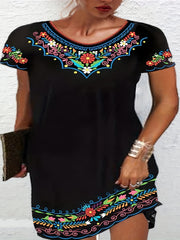  Boho Dress Women's Plus Floral Print Short Sleeve Dress