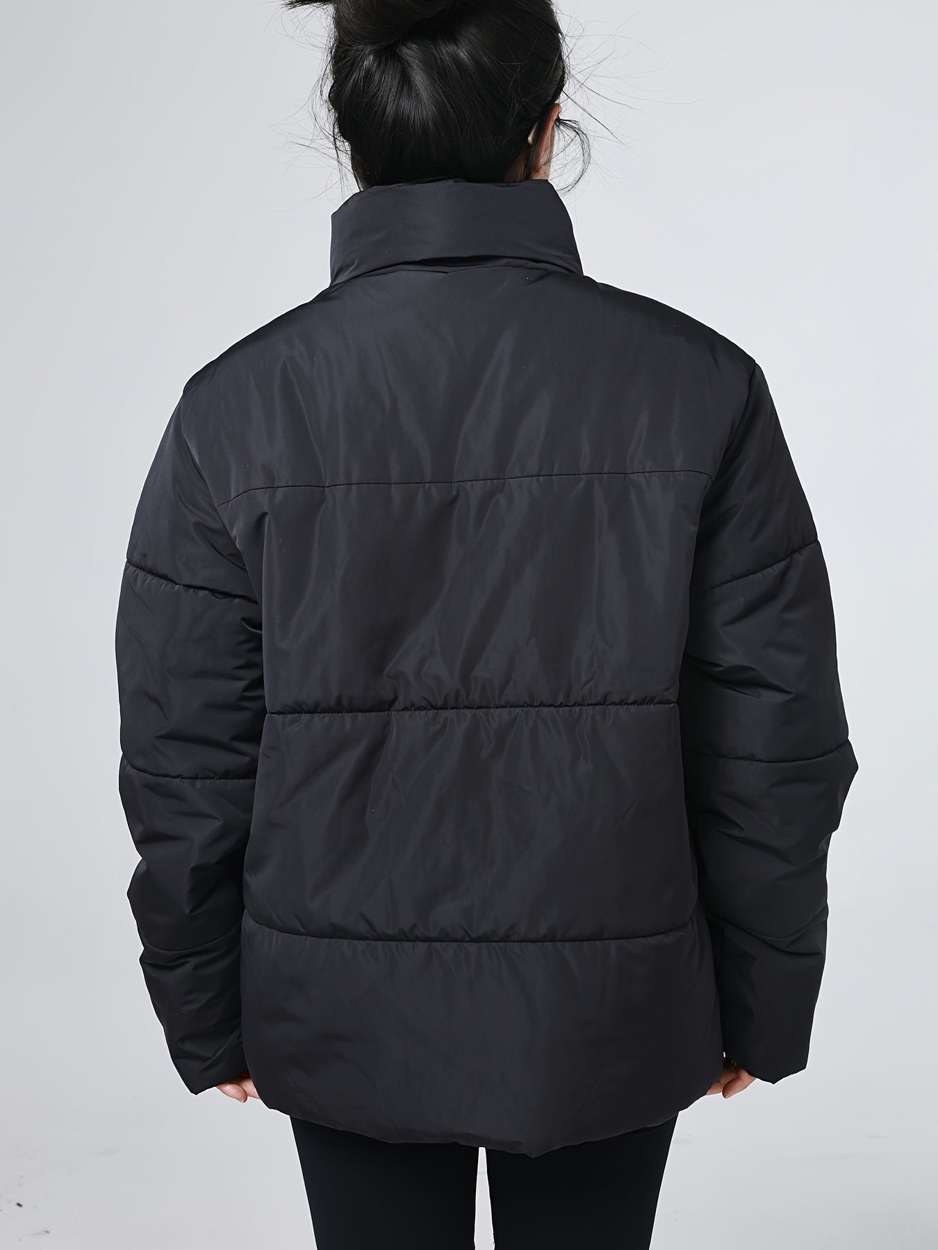 Women's Letter Print Puffer Jacket Windproof Down Winter Coat