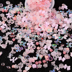 100 pcs Acrylic Nail Charms Butterfly Bear Flower Heart Crown Star Rhinestones