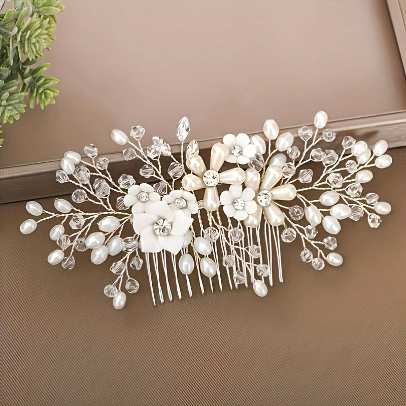 Faux Pearl Hair Comb Flower Hair Comb Side Comb Alloy Hair Accessories