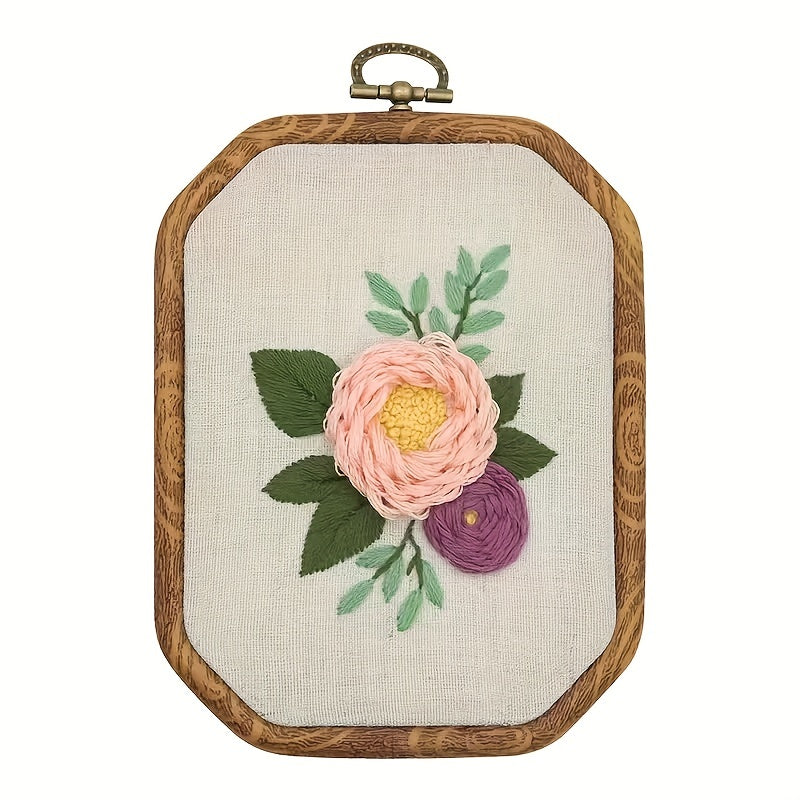 Floral Octagonal Embroidery Kit for Beginners - Cross Stitch Craft Kit
