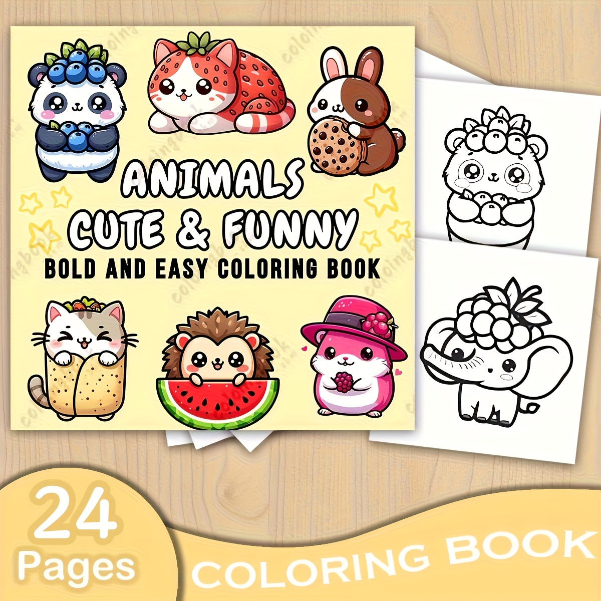 Adult Coloring Book Cats Rabbits & Elephants 24 Pages