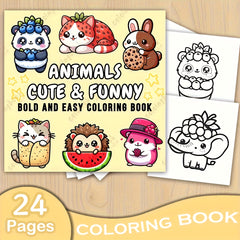 Adult Coloring Book Cats Rabbits & Elephants 24 Pages