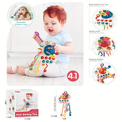 Red Octopus Pull String Toy for Babies