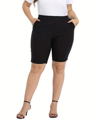  Shorts Women's Plus Solid Color Elastic Waist Shorts With Pockets
