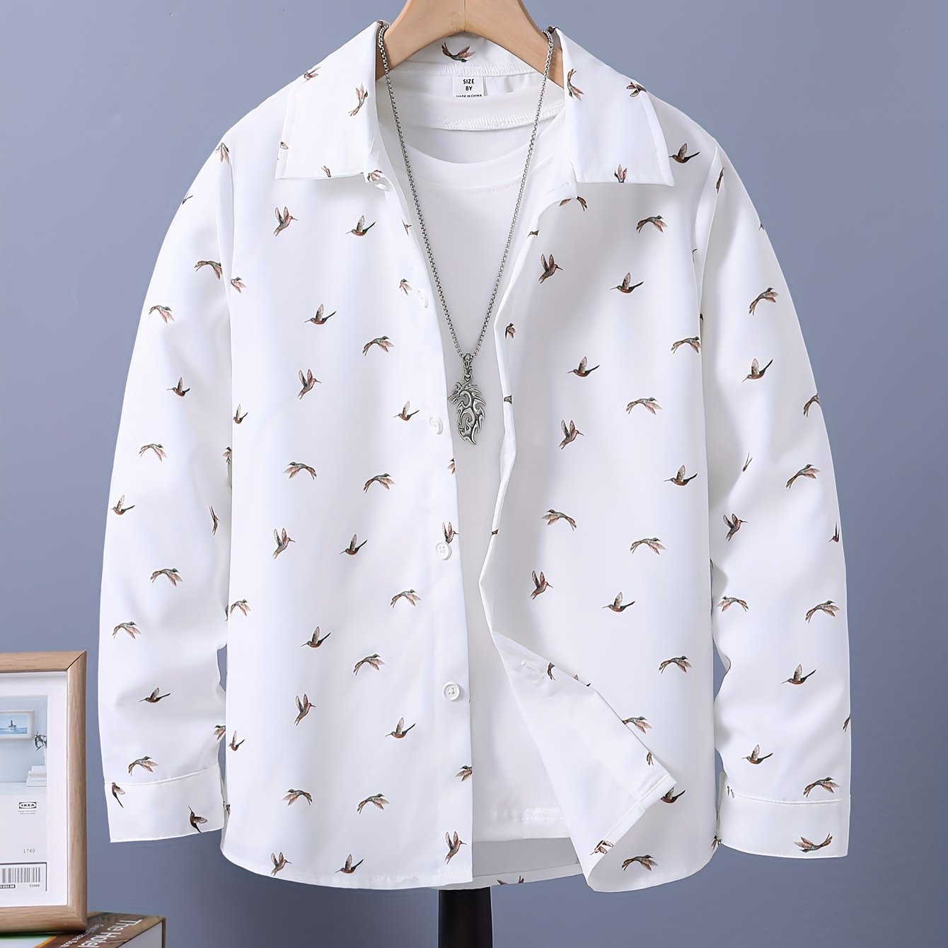 Boys Birds Full Print Long Sleeve Button Down Tops
