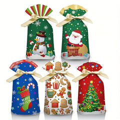 10pcs Christmas Bunny Ears Goodie Bags Snowman Printed