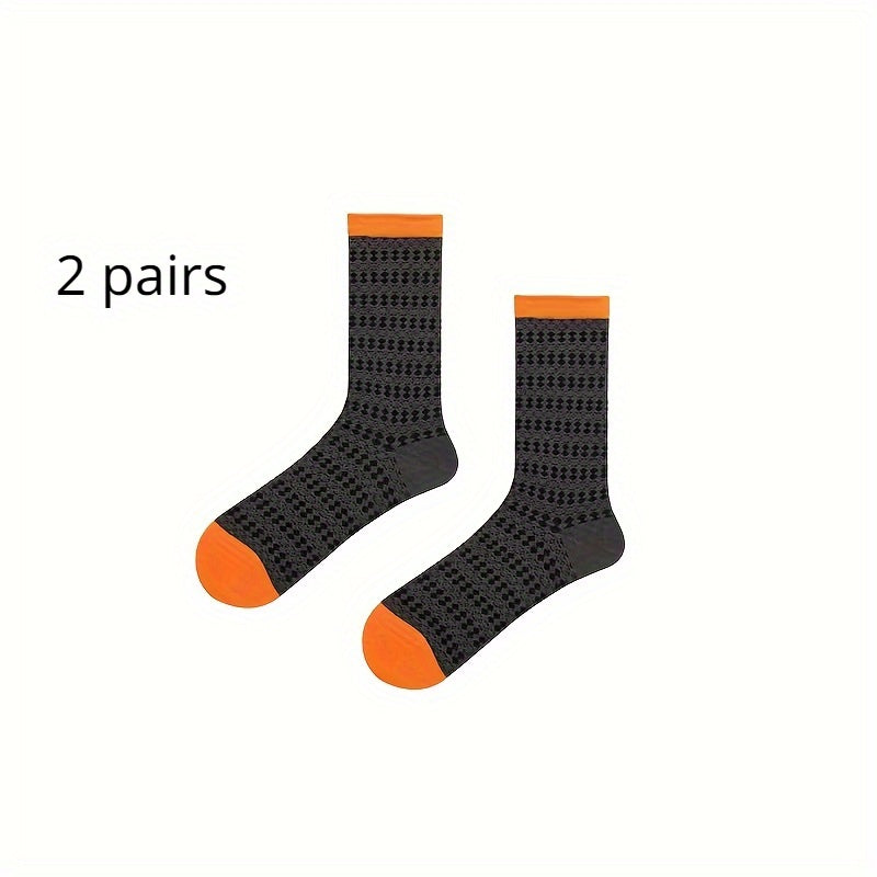 Colorblock Crew Socks, Breathable Mid Tube Stockings