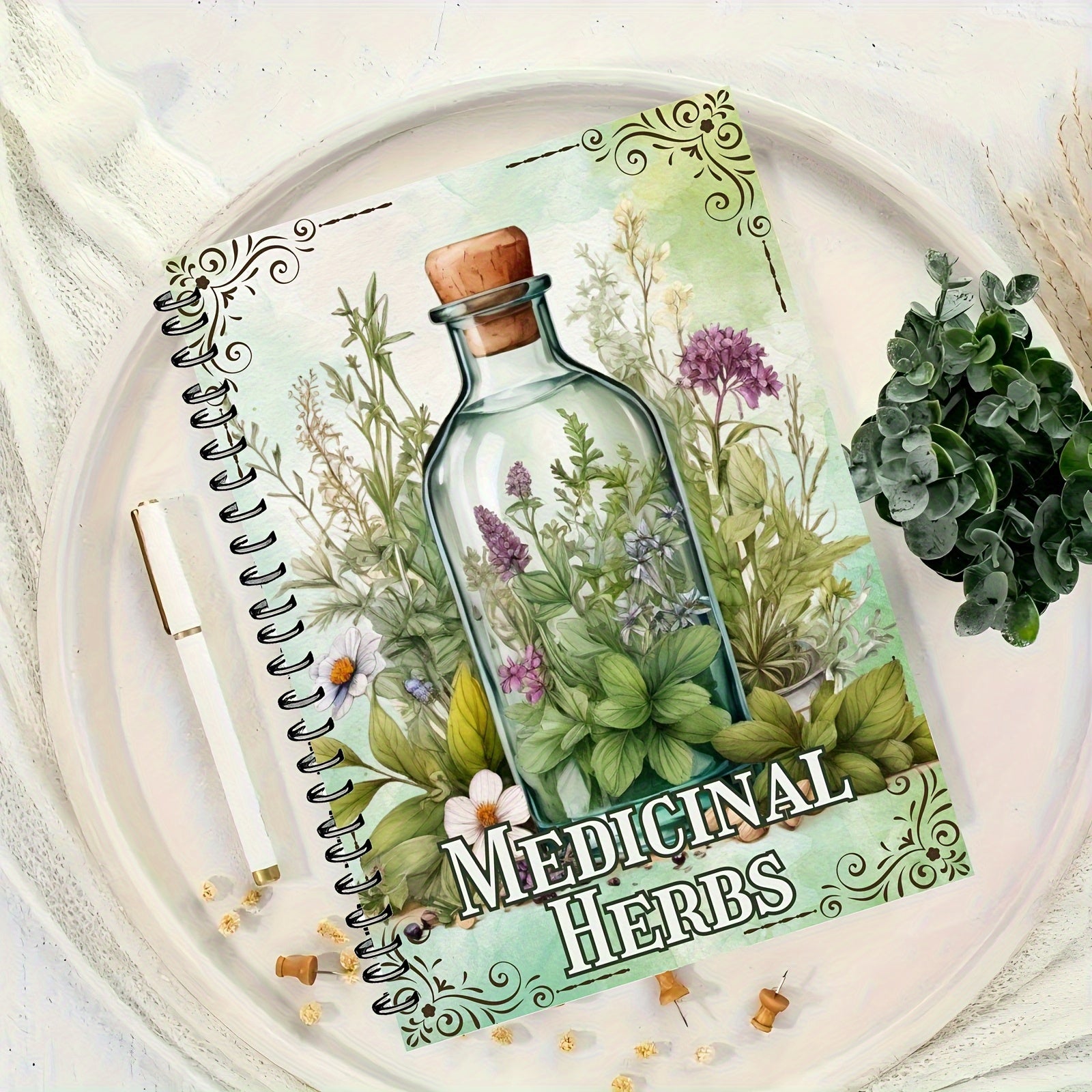 Vintage Apothecary Herbal Notebook Spiral Bound Green Cover