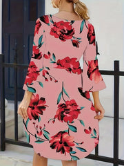  Paisley Print Bell Sleeve Round Neck Dress