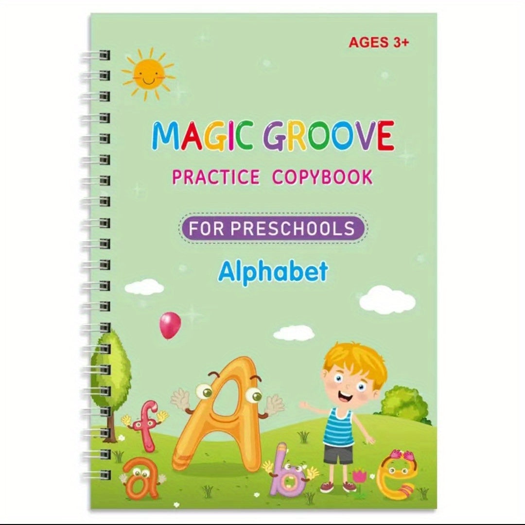 Kids Copybook Set: 4 Books, 1 Pen, 6 Refills, 1 Pen Grip, Practice Workbook