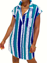  Polka Dot & Stripe Print Shirt Dress