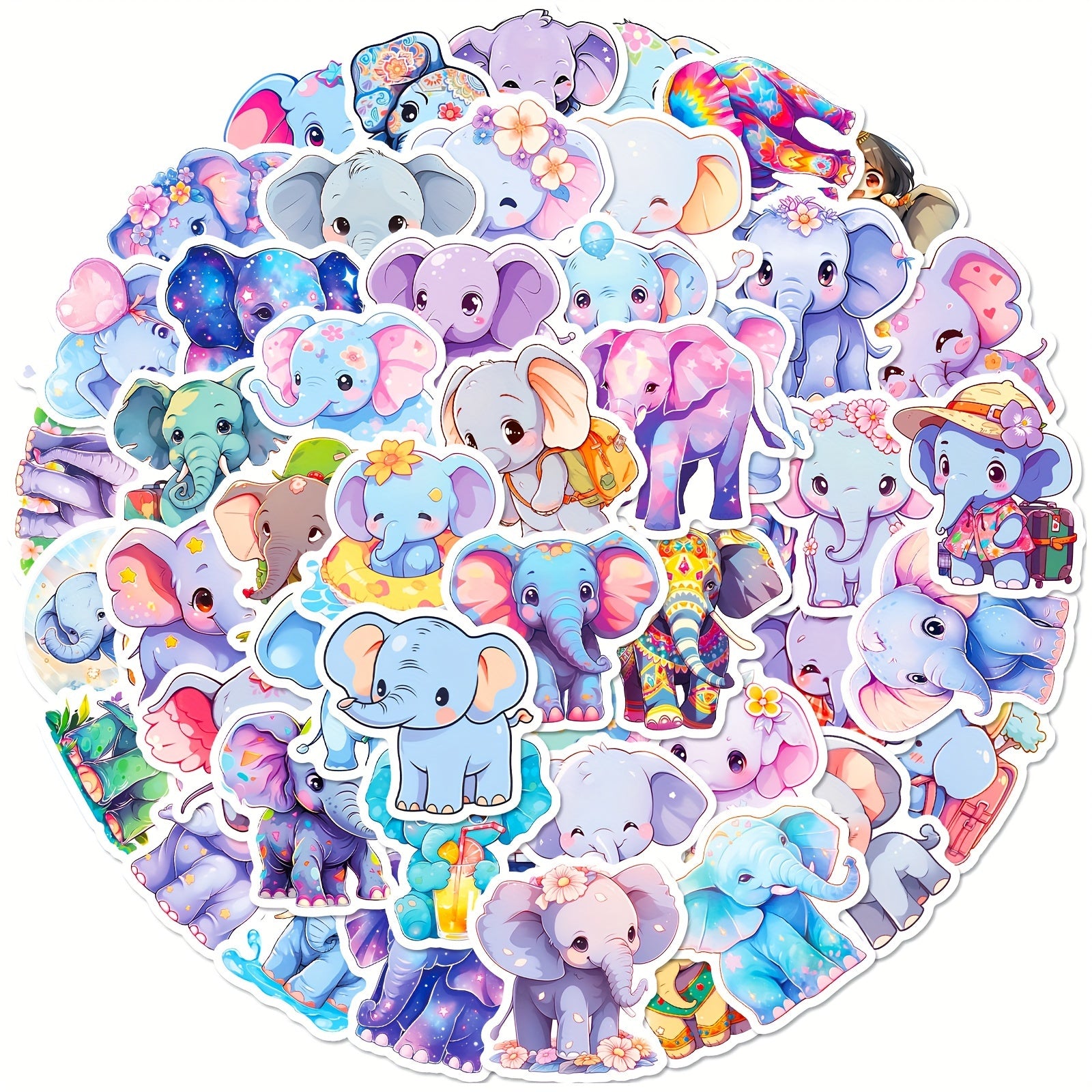 50pcs Elephant Stickers Waterproof Vinyl Decals for Water Bottle Car