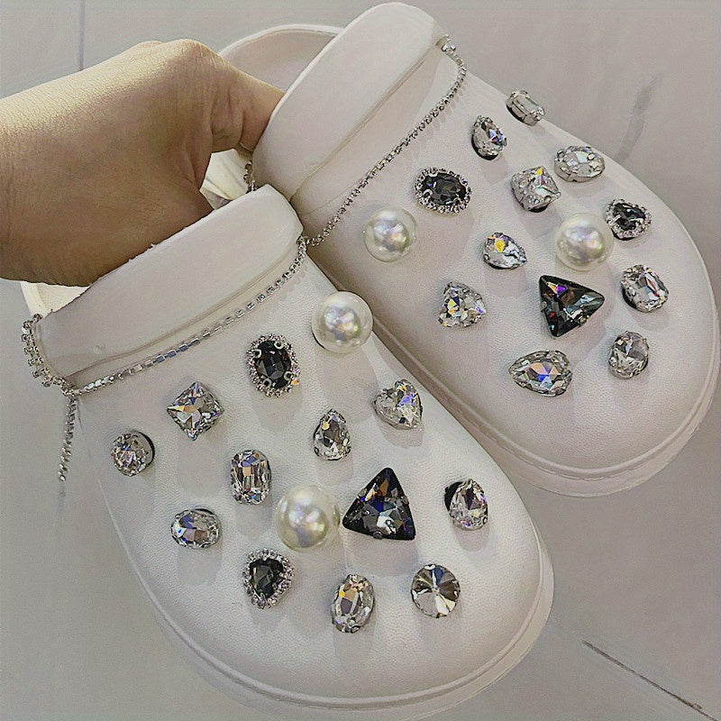28Pcs Rhinestones & Pearl Shoe Charms For Clogs Garden Shoes DIY Accessories
