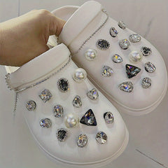 28Pcs Rhinestones & Pearl Shoe Charms For Clogs Garden Shoes DIY Accessories