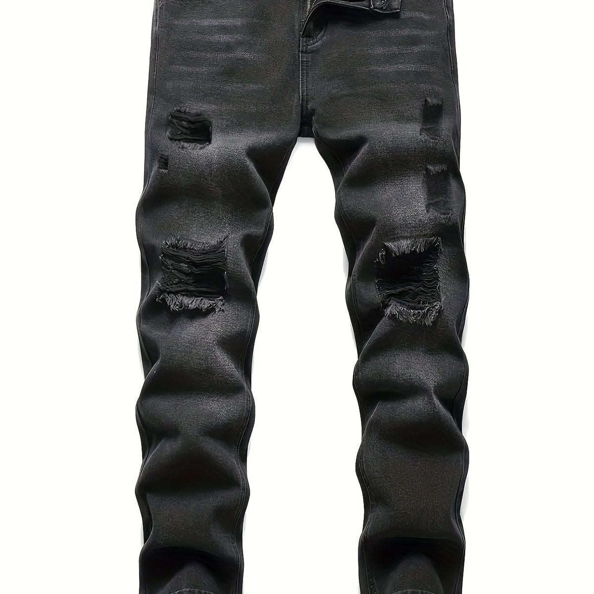 Slim Fit Ripped Jeans Mens Casual Street Style Solid Distressed Denim Pants