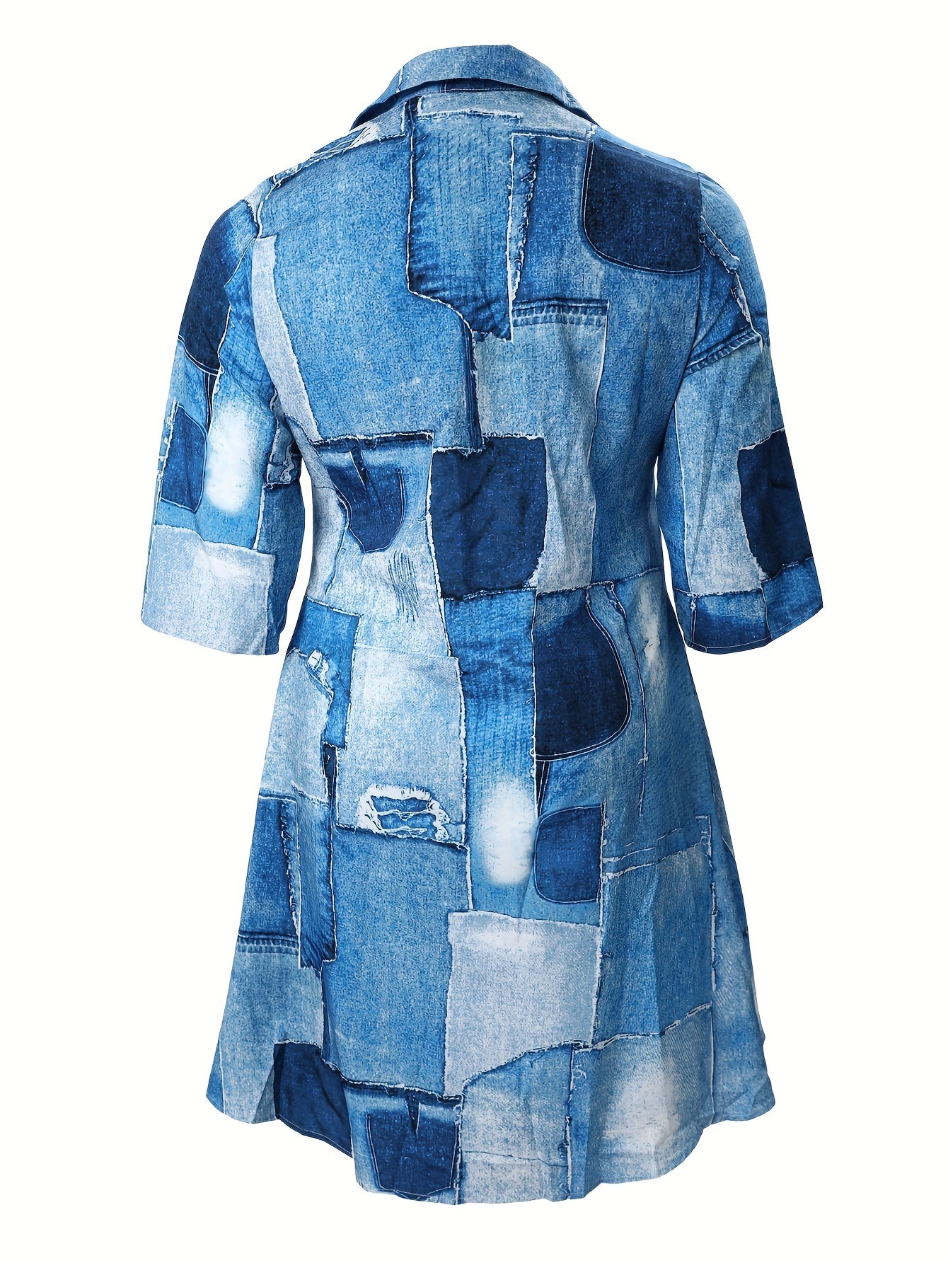  Denim Print Long Sleeve Dress