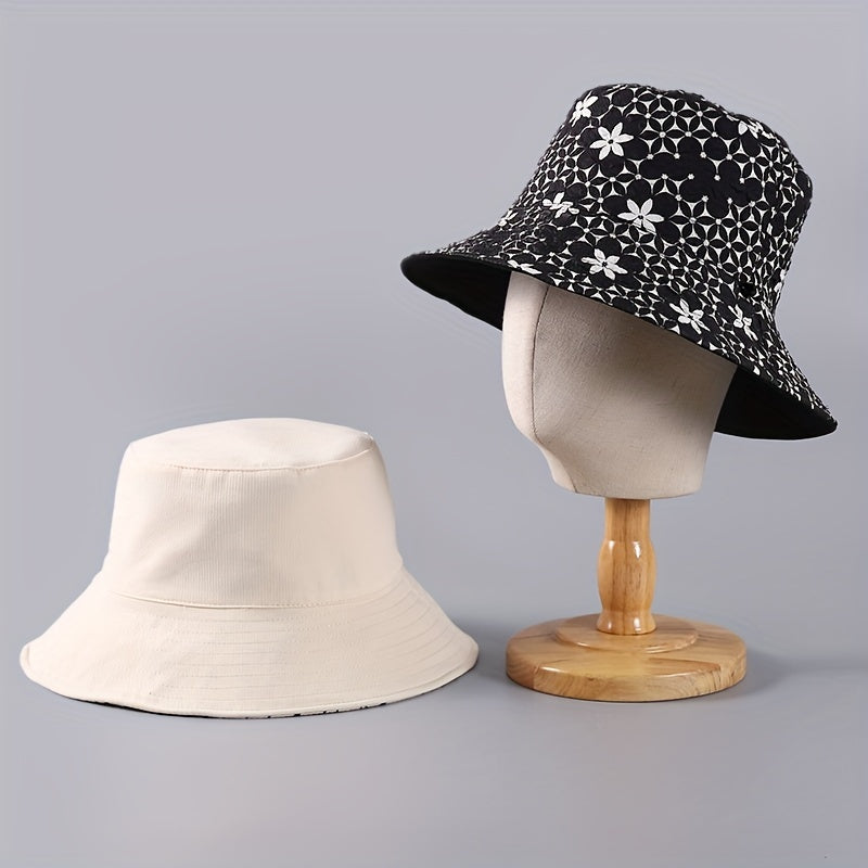Flower Print Reversible Bucket Hat Lightweight Sunshade Fisherman