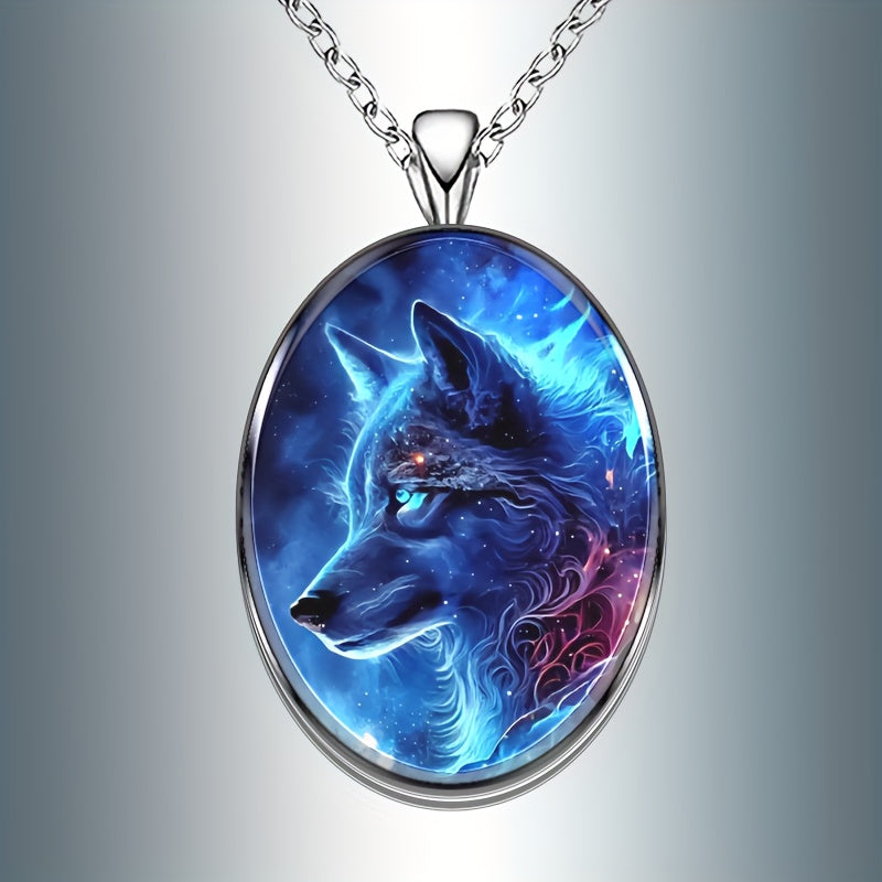 Men & Women Wolf Round Pendant Necklace Hip Hop Animal Accessory