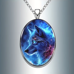 Men & Women Wolf Round Pendant Necklace Hip Hop Animal Accessory