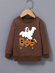 Boys Ghost Print Sweatshirt Halloween Style Kids Clothes