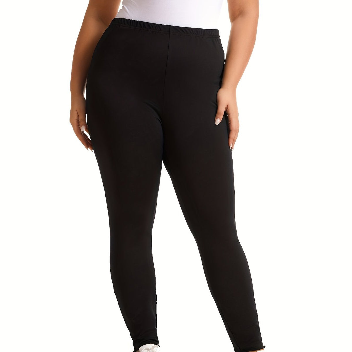 High Rise Solid Leggings Plus Size Women's High Stretch Skinny Pants