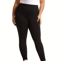 High Rise Solid Leggings Plus Size Women's High Stretch Skinny Pants