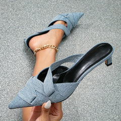 Women's Pointed Toe Canvas Pumps Low Heels Slip On Summer Heels