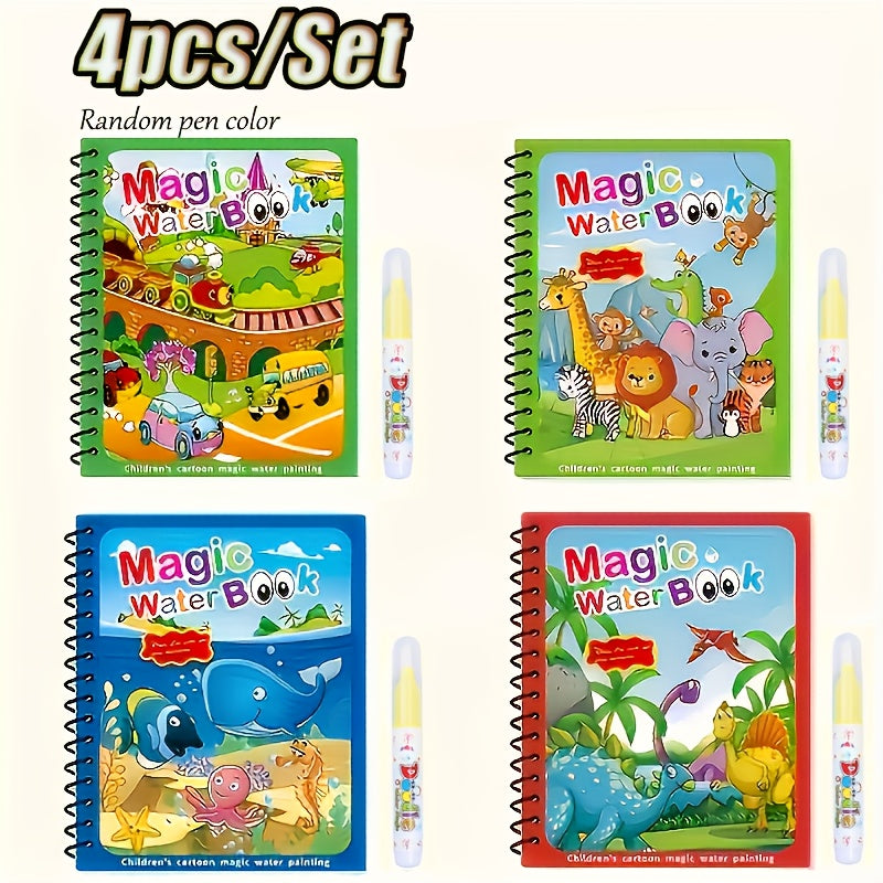 4pcs Reusable Magic Watercolor Books for Kids Educational Cartoon Coloring Set