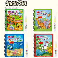 4pcs Reusable Magic Watercolor Books for Kids Educational Cartoon Coloring Set