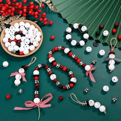 80pcs Christmas Wooden Beads Unfinished Craft Ornaments Round Beaded Farmhouse