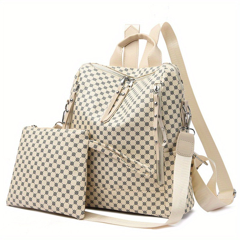 Geometric Pattern Backpack Vintage Daypack With Clutch Pouch