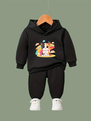 Rainbow Kitty Print Hoodies Pants Set For Kids