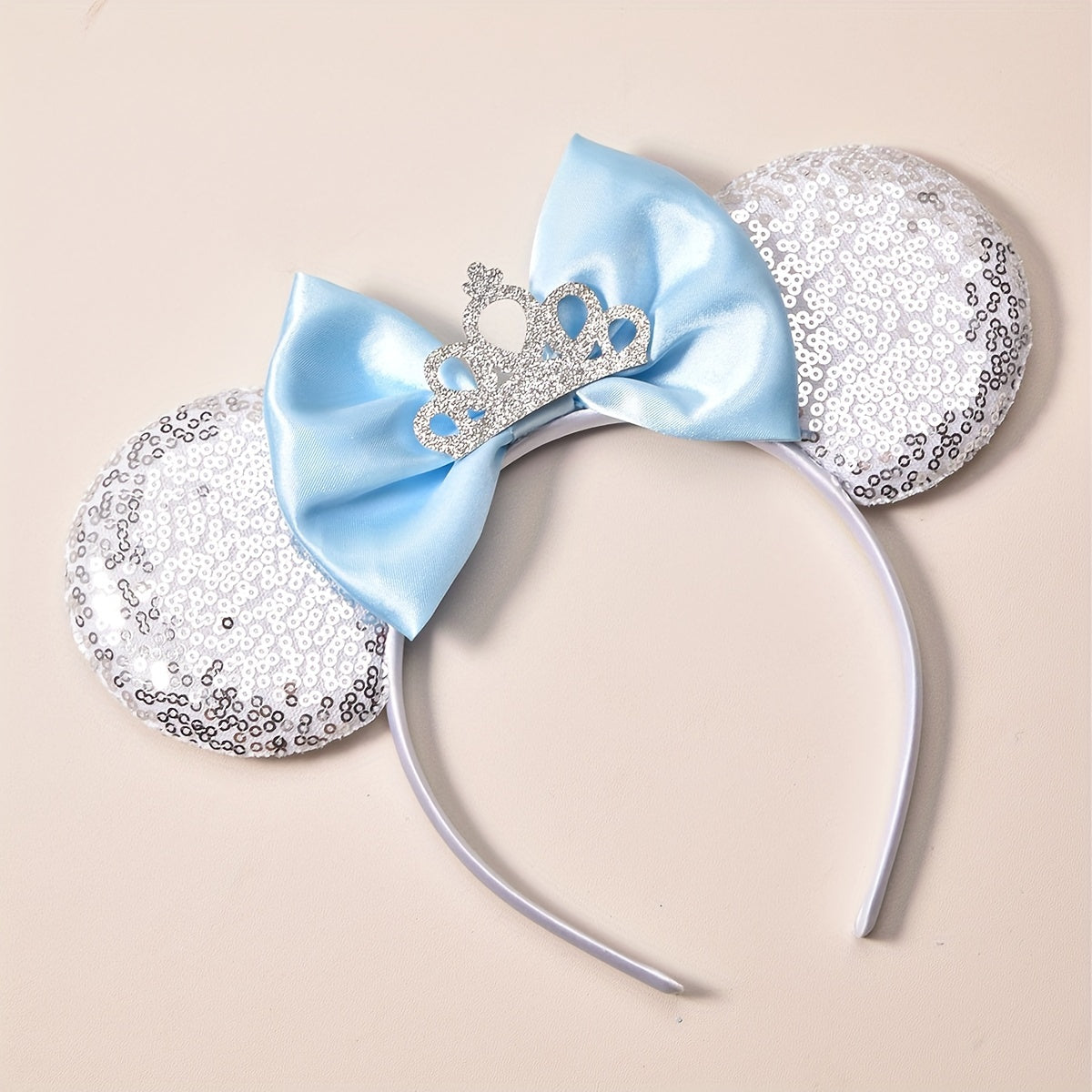 Girls Sequin Ears Big Bow Tie Crown Hair Hoop Holiday Birthday Party Dress Up