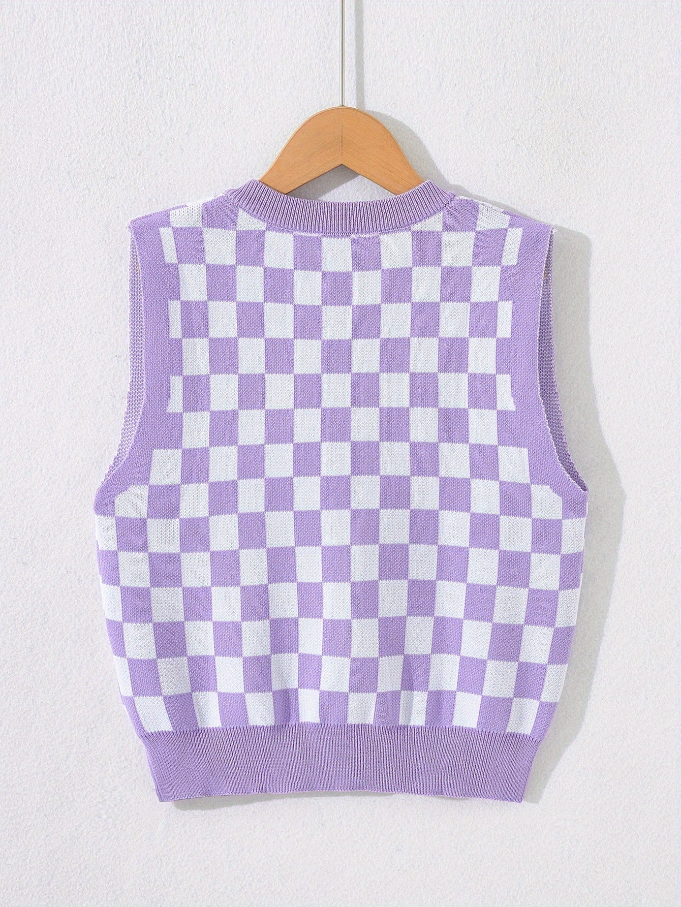 Checkerboard Sleeveless Knitted Vest for Summer Party