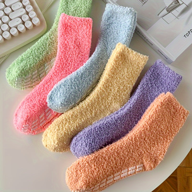 3 Pairs Solid Fuzzy Socks Warm Mid Tube Women's Stockings
