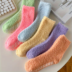 3 Pairs Solid Fuzzy Socks Warm Mid Tube Women's Stockings