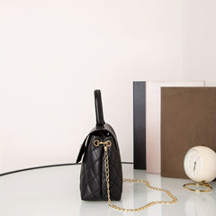 Quilted Plaid Chain Crossbody Bag Portable Handle PU Leather Classic Handbag
