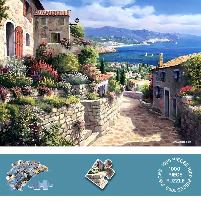 1000 Piece Sky Clouds & Houses Puzzle - Scratch Resistant & Waterproof