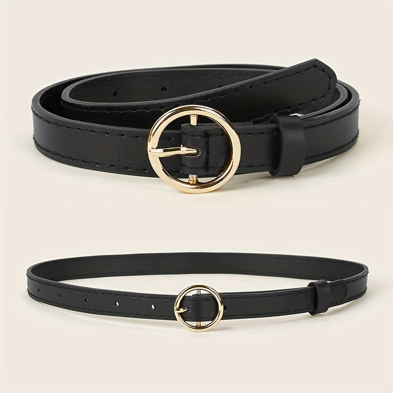 2pcs Round Pin Buckle Belt & PU Belt for Women