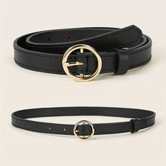 2pcs Round Pin Buckle Belt & PU Belt for Women