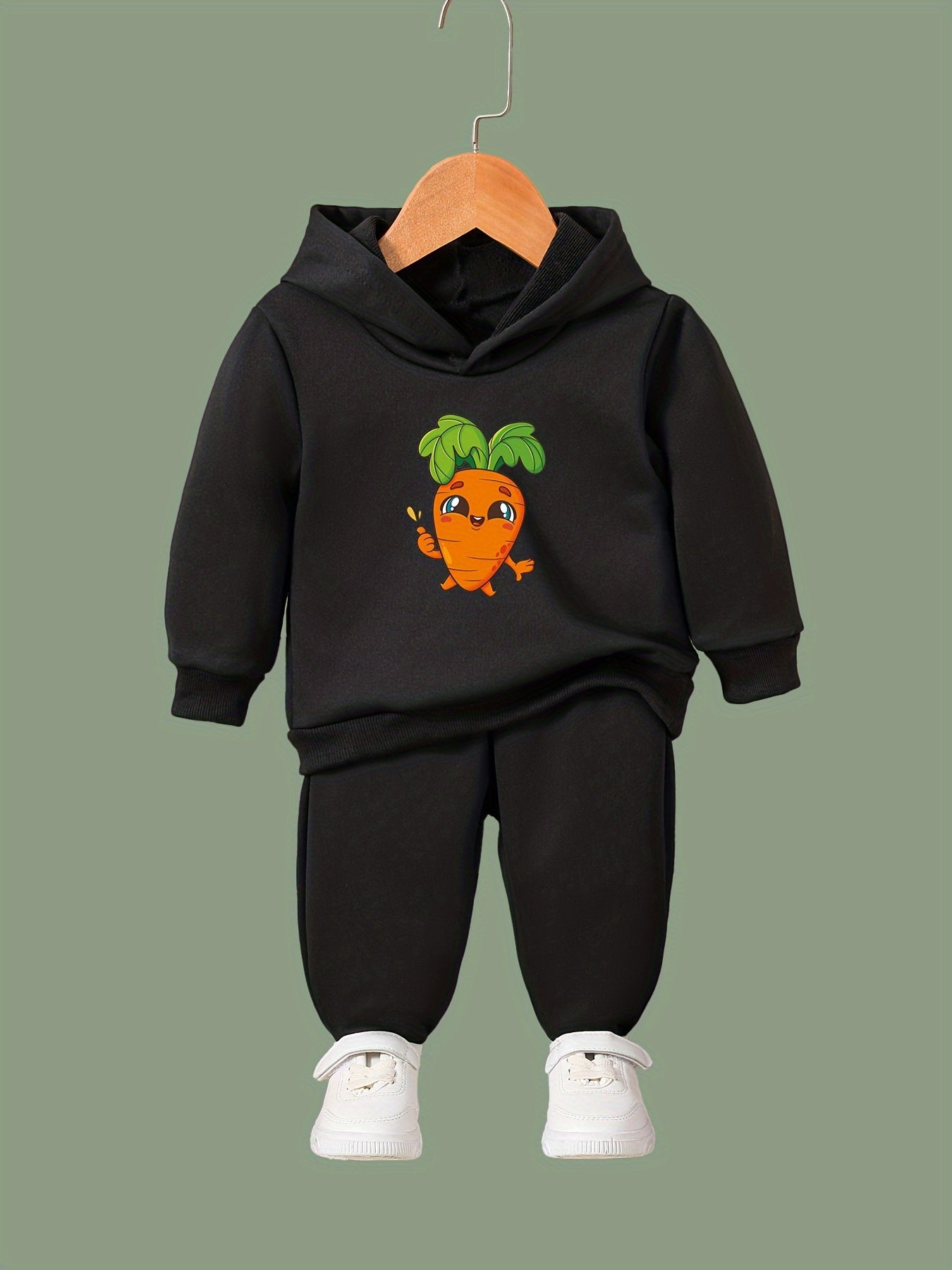 Cartoon Carrot Print Hoodies Pants Set For Spring Fall