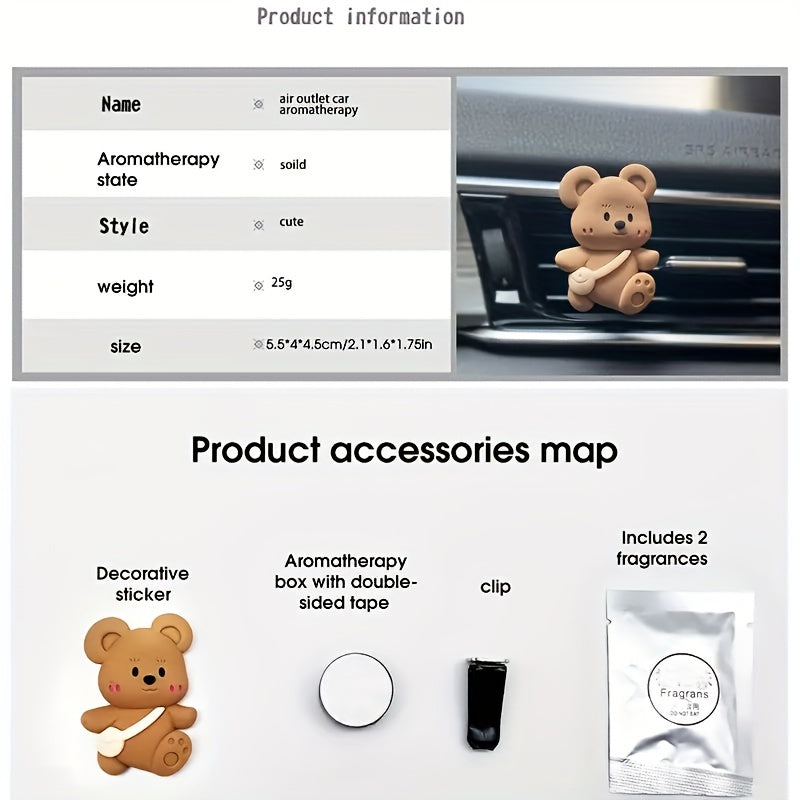 1pc Cartoon Bear Car Air Outlet Aromatherapy Clip