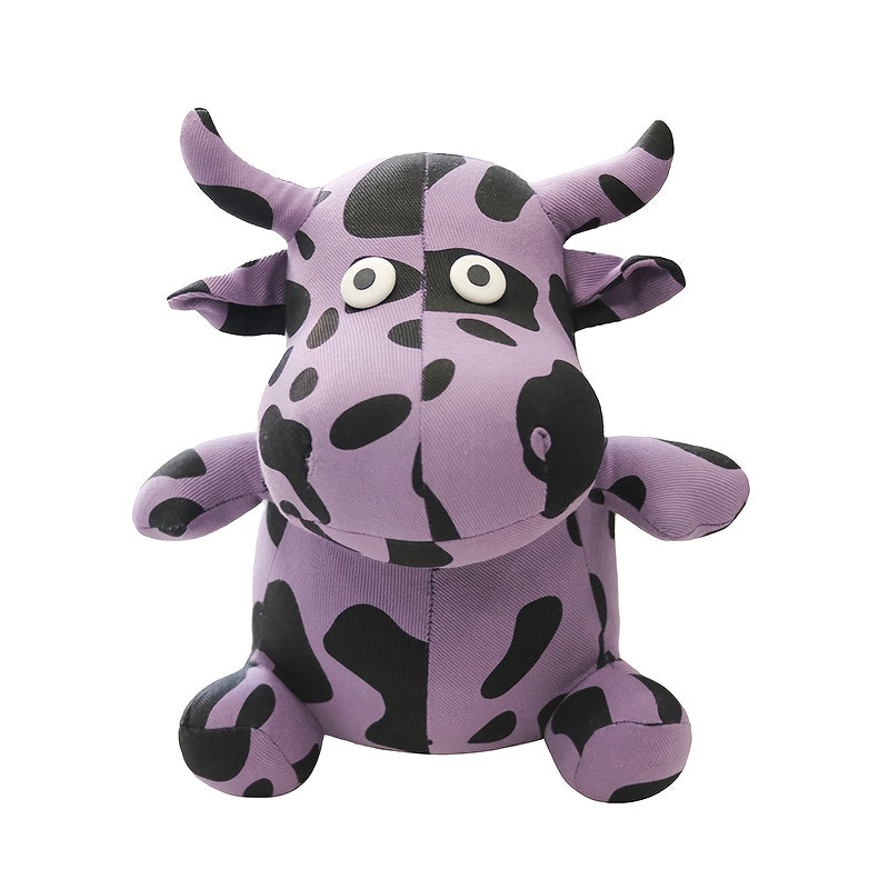Colorful Cow Plush Toy Soft Polyester Cartoon Animal with Pink Spots