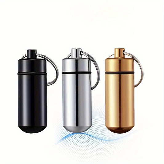 Portable Aluminum Keychain Pill Box Waterproof Travel Meds Storage