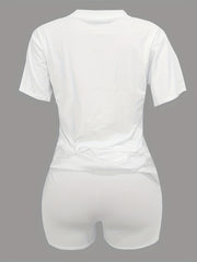 Letter Print Tee & Slim Shorts Set Casual Spring & Summer Outfit