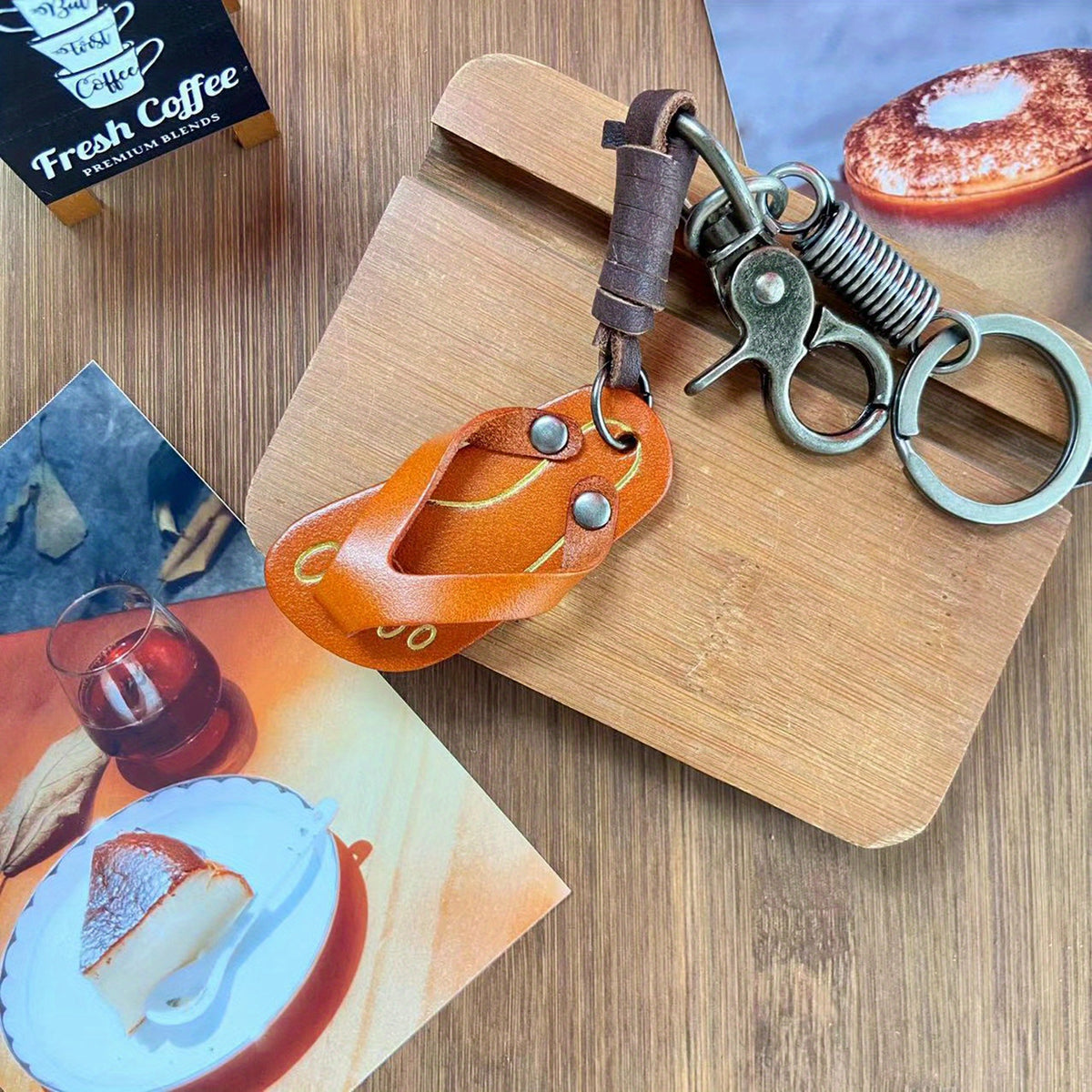 Retro Slipper Keychain Vintage PU Leather Bag Charm Car Ornament Friends Gift