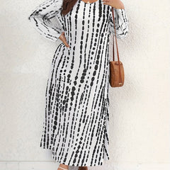  Striped Long Sleeve High Stretch Dress